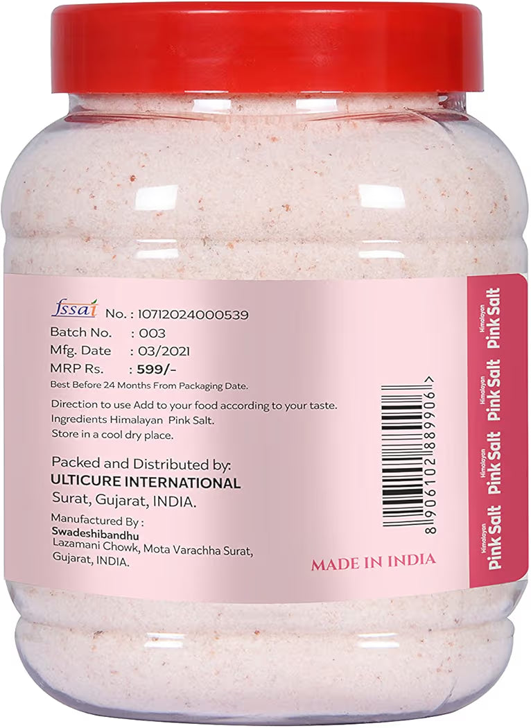 UltiCure Pink Himalayan Rock Salt Powder Jar, 1kg (Additive-Free, Signature Quality) | Premium Sendha Namak Pink Rock Salt Premium |1 kg Namak